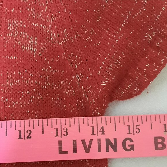 Girls SPARKLY CHRISTMAS SWEATER DRESS Red Gold Cable Knit Party Dress Short Slvs - Picture 8 of 8